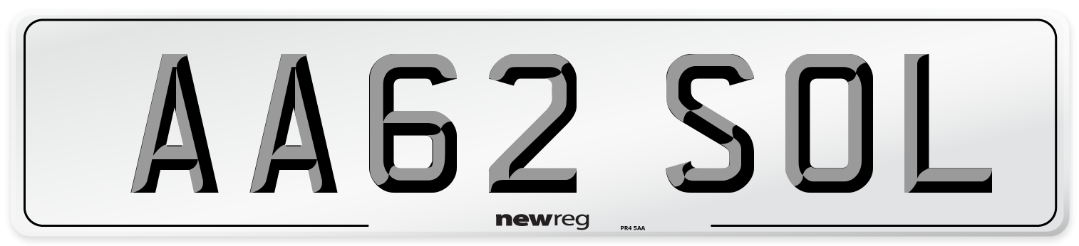 AA62 SOL Number Plate from New Reg